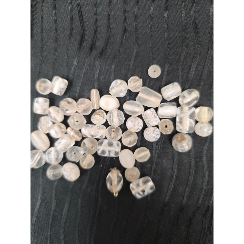 Mixed Clear White Clear Glass Bead Lot Lampwork Frosted Round Jewelry Making